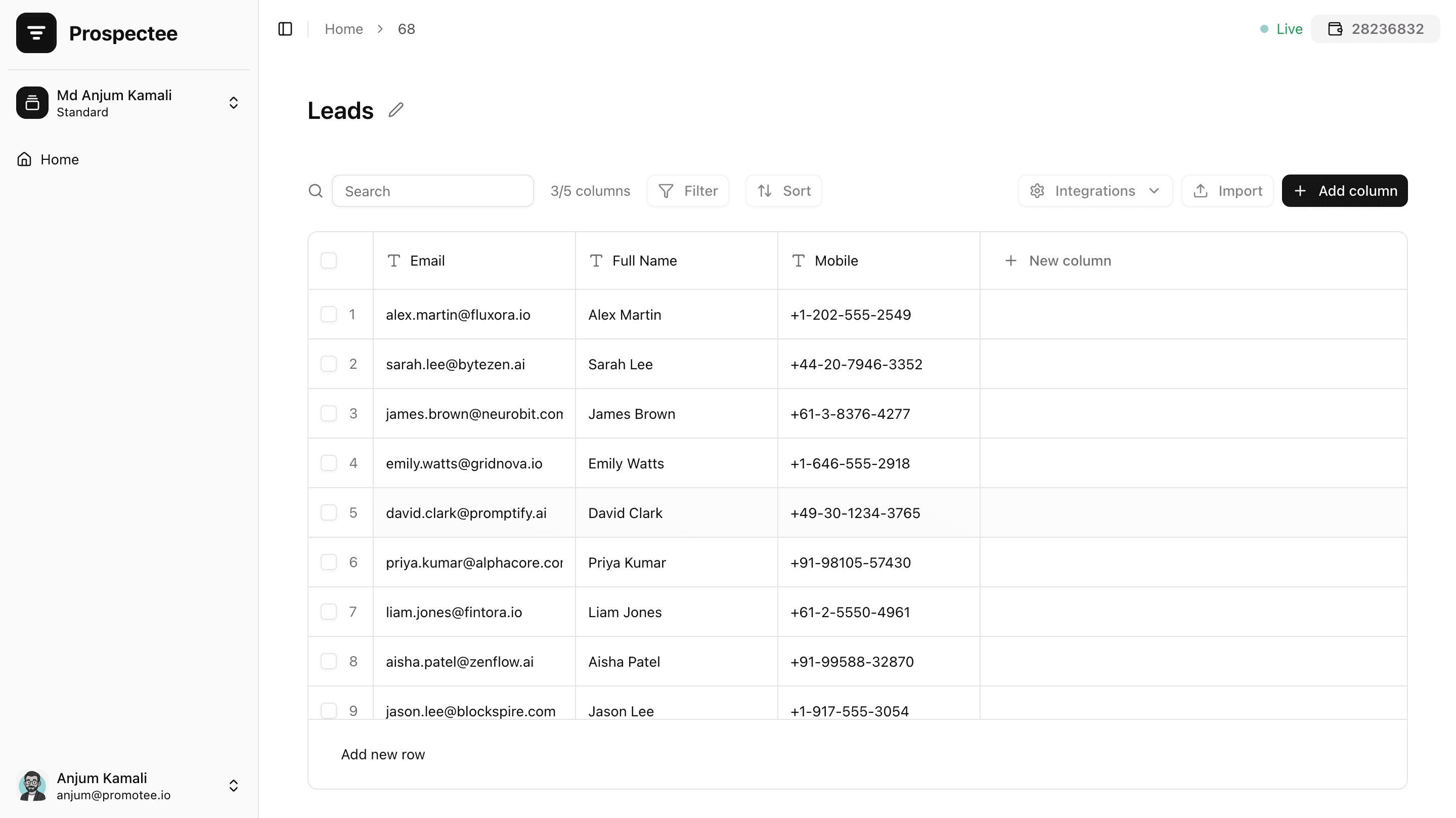 Prospectee Dashboard Preview