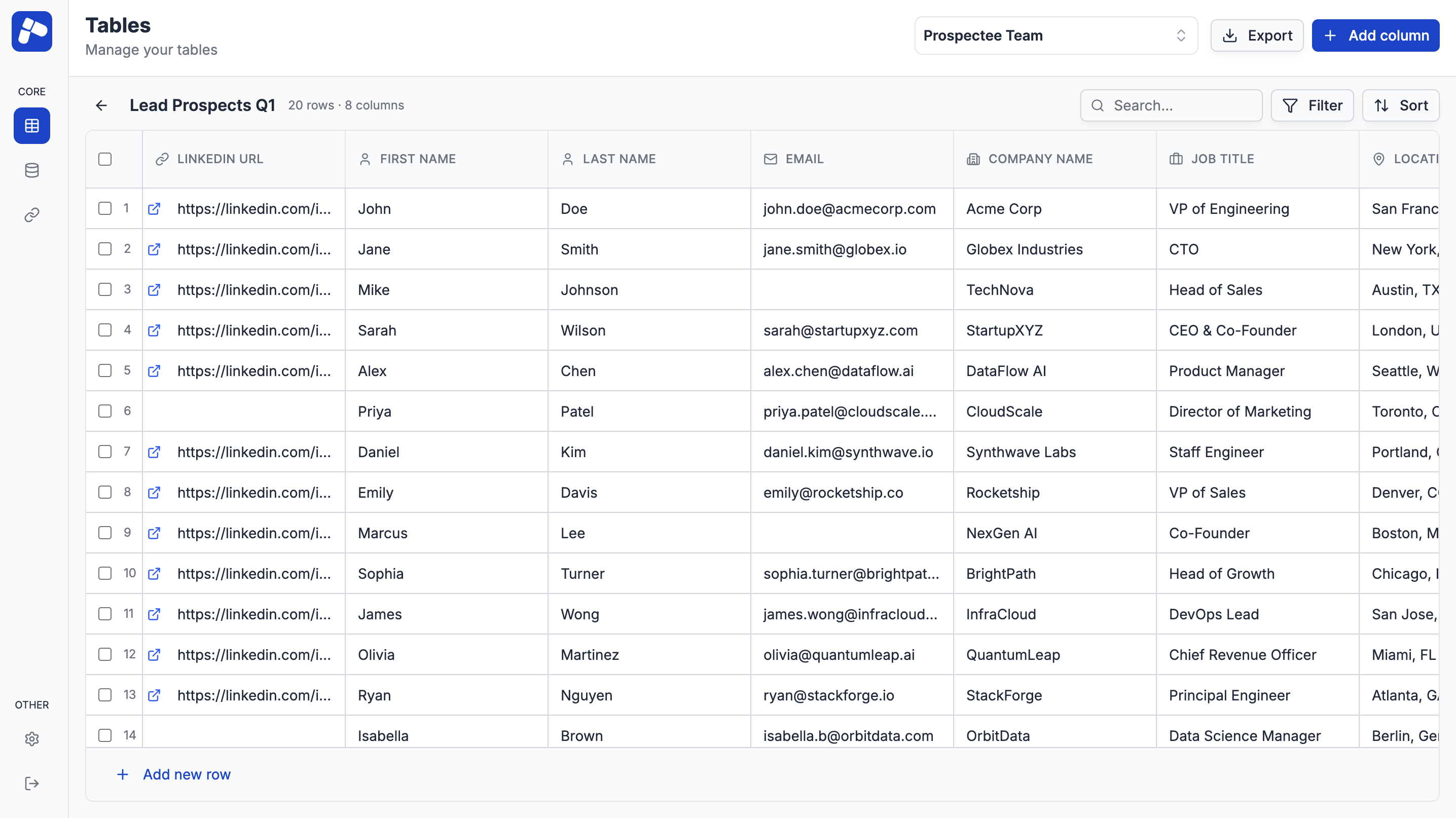 Prospectee dashboard showing waterfall enrichment with bring your own API keys